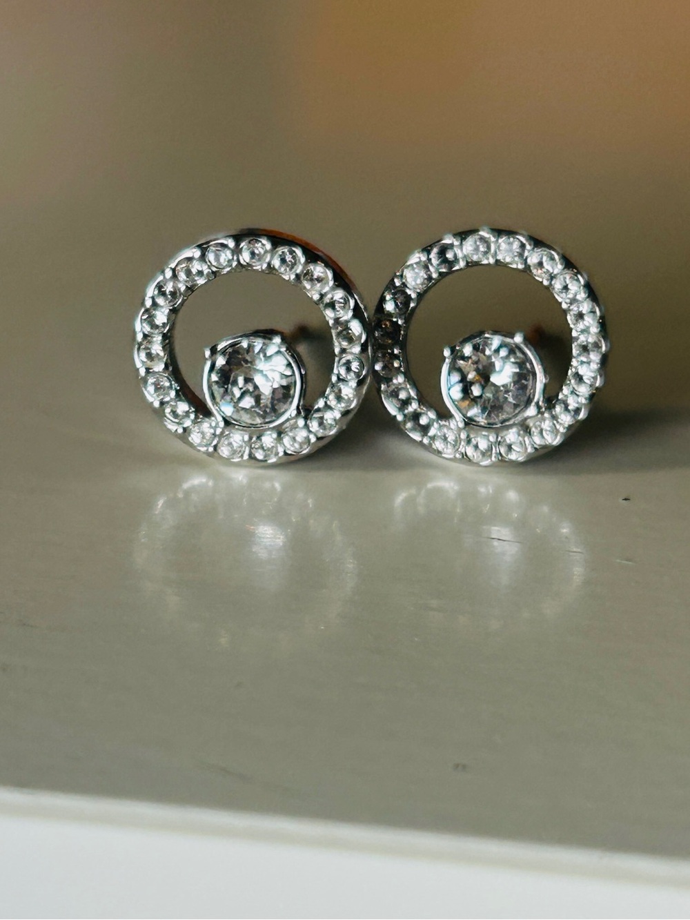 Swarovski Silver Crystal Halo Circle Stud Earrings